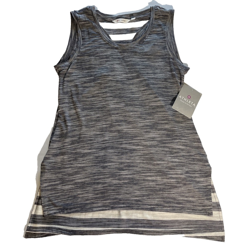 NWT ATHLETA Coronado Grey Striped Racerback Loose Layered Tank -Small *FLAW*
